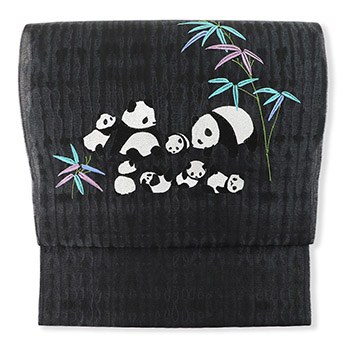 刺繍九寸名古屋帯(パンダの家族)【大光織物】