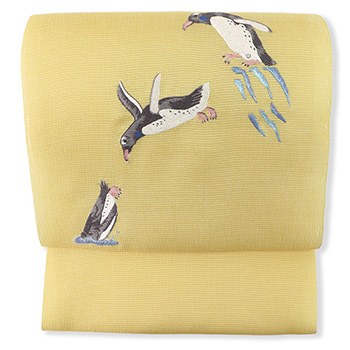ベトナム刺繍九寸名古屋帯（ペンギン）