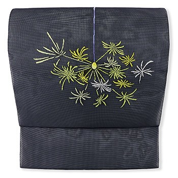 西陣織九寸帯未仕立品 （株）弥栄織物 新品 濃紺地縦花蔓文 芯入仕立代
