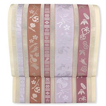 博多紗八寸名古屋帯（宝尽くし間道）『結女彩』【井上絹織】