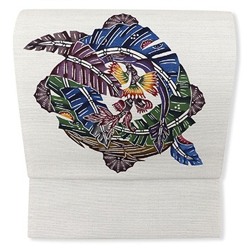 久米島紬八寸名古屋帯（芭蕉葉）『沖縄びんがた』【城間栄順】