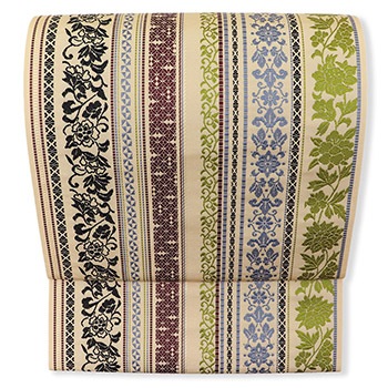 博多八寸名古屋帯（更紗間道）『博多絢爛』【井上絹織】