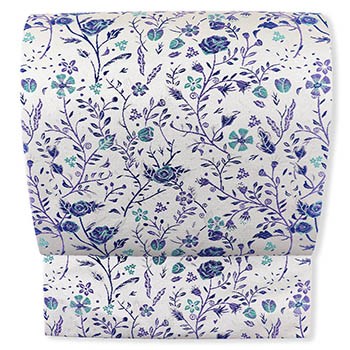 新品 仕立て上がり九寸名古屋帯（本藍染糸/バラ唐草）