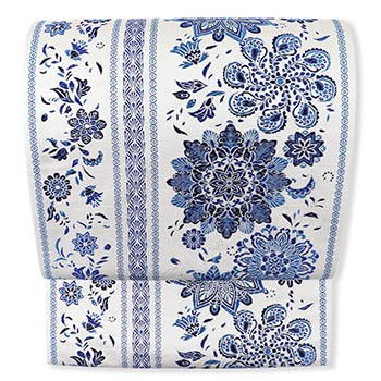 新品 仕立て上がり九寸名古屋帯（本藍染糸/唐花間道）