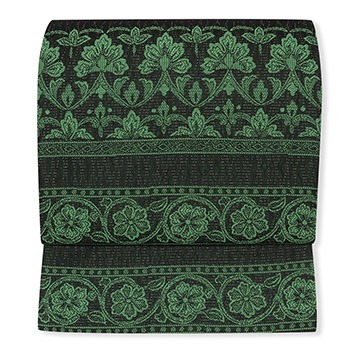 帯　【新品未使用】袋帯 深緑 新品 仕立て上がり西陣九寸名古屋帯（横段更紗）【京都イシハラ】(黒