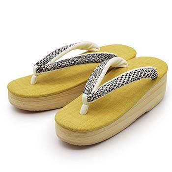 組紐カフェ草履:カラシ×白黒_M/L【カレンブロッソ】