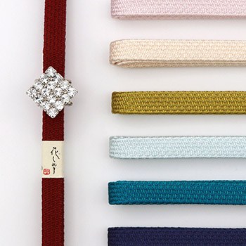 帯留付き三分紐帯締(ラインストーン/菱)【大原商店】