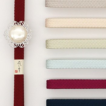 帯留付き三分紐帯締（フラワー/ホワイト_大）【大原商店】