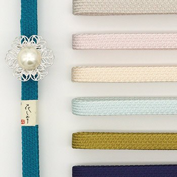 帯留付き三分紐帯締（フラワー/ホワイト_中）【大原商店】