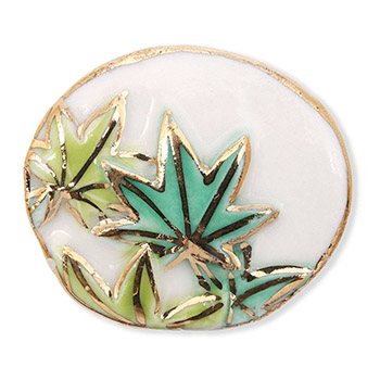 清水焼帯留（青紅葉）【馬籠静】