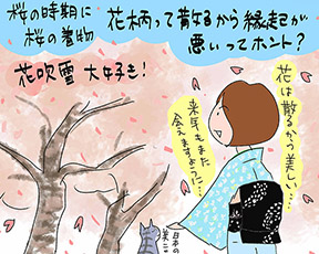 桜の時期に桜の着物。花柄は散るから縁起が悪いの？の巻