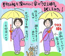 着物の袖も濡れにくい！傘の「クロス持ち」試してみたの巻