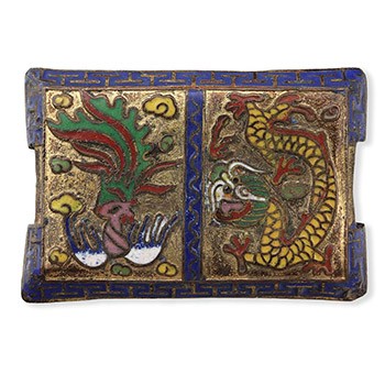 アンティーク帯留（二分紐用/龍と鳳凰）（青（金））