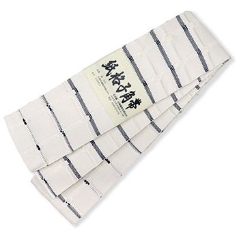 米沢角帯『紙格子』【近賢織物】（白×紺）