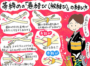 帯締めの寿結び（祝結び）の結び方の巻
